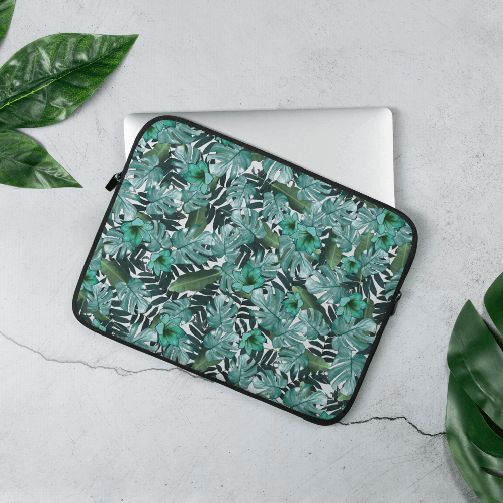 Green Floral Laptop Sleeve - Greatness Reinvented